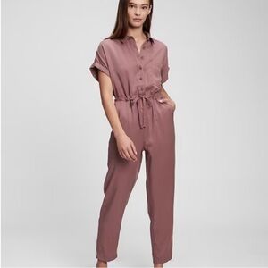 GAP Pink Jumpsuit with Tie Waist and Tapered Legs